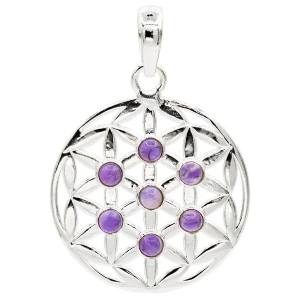 Anhänger Blume des Lebens 925er Silber mit Amethyst
